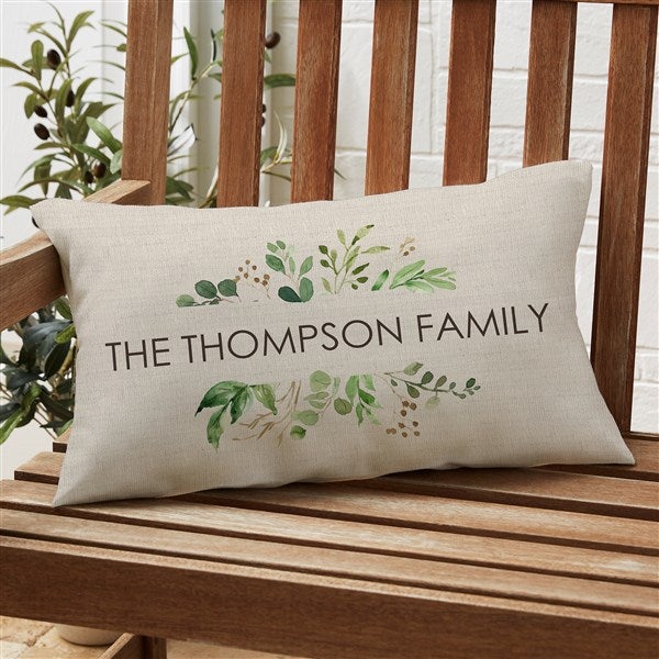 Greenery Welcome Personalized Lumbar Outdoor Throw Pillow 12x22