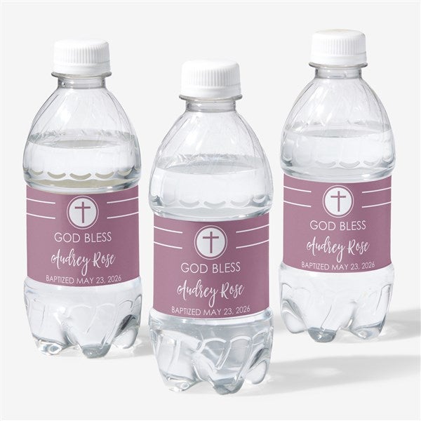 Modern Cross Girl Baptism Personalized Water Bottle Labels - 26985