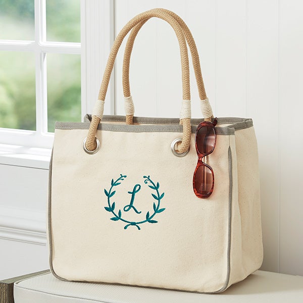 Floral Wreath Embroidered Canvas Rope Totes - 27000