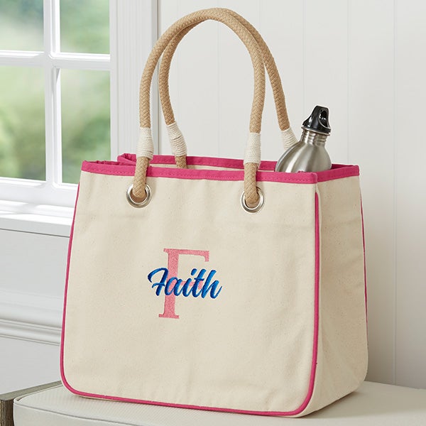 Playful Name Embroidered Canvas Rope Totes - 27003