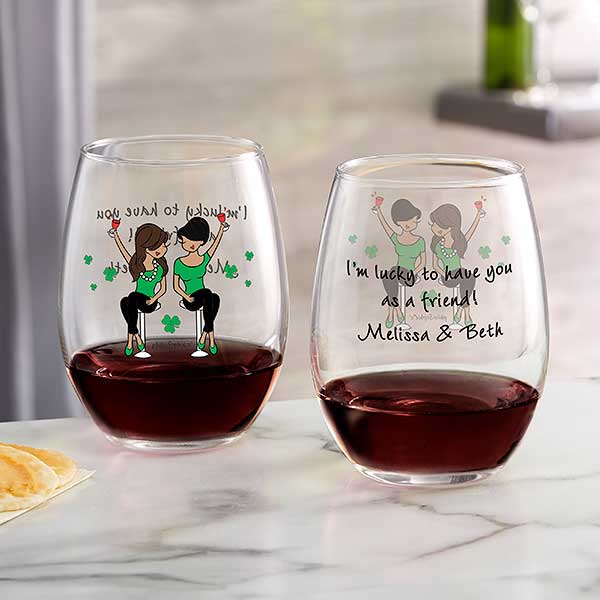 Lucky Friends Personalized Wine Glasses by philoSophie's - 27041