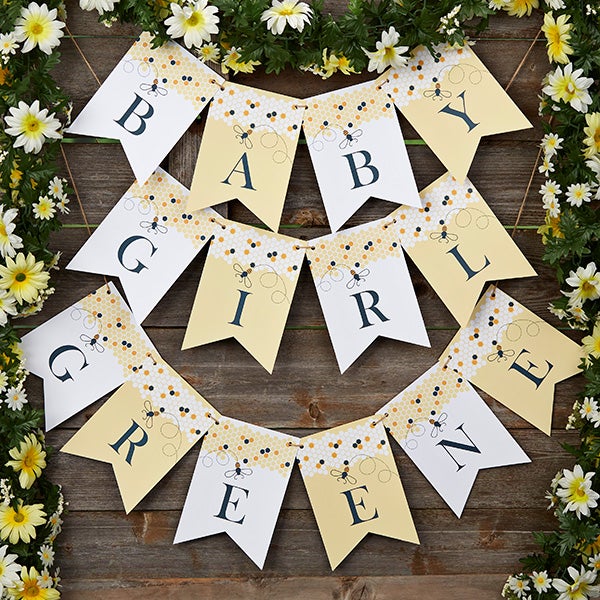 Banner Baby Shower Bunting Neutral Decoration Yellow Washing Line 