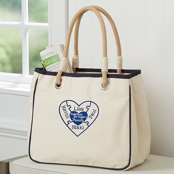 Together We Make A Family Embroidered Canvas Rope Totes - 27094