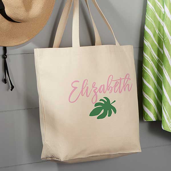 Palm Leaves Personalized Canvas Beach Tote Bag - 20x15