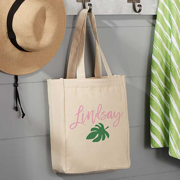 Palm Leaves Personalized Canvas Beach Tote Bags - 27095