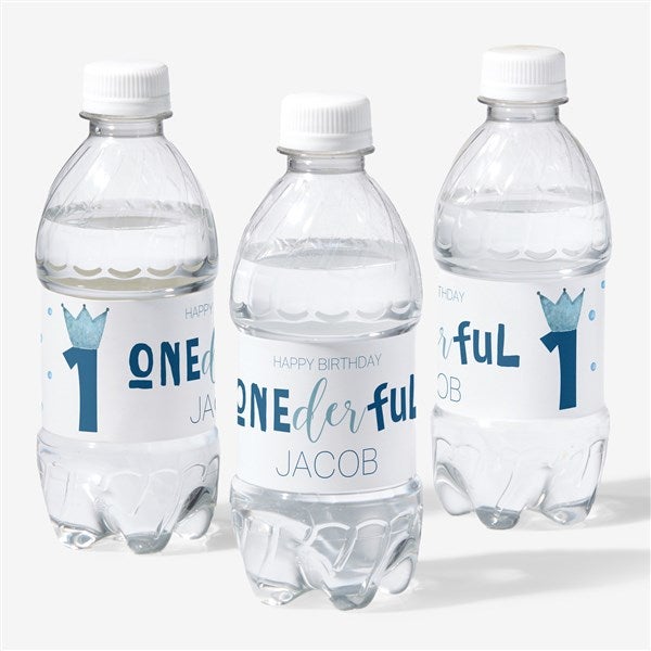 Onederful Boy First Birthday Personalized Water Bottle Labels - 27114