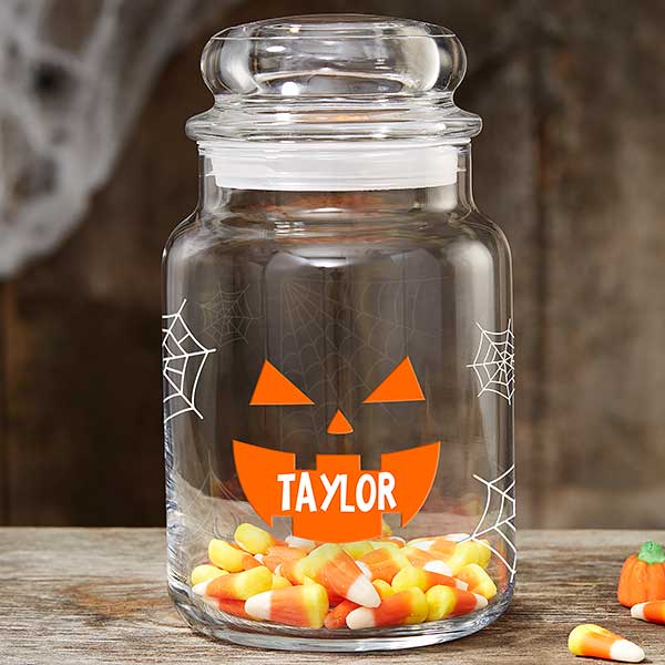 Jack o Lantern Personalized Glass Halloween Treat Jar - 27132