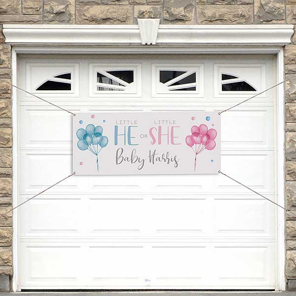 He or She Balloons Personalized Gender Reveal Banner - 27179