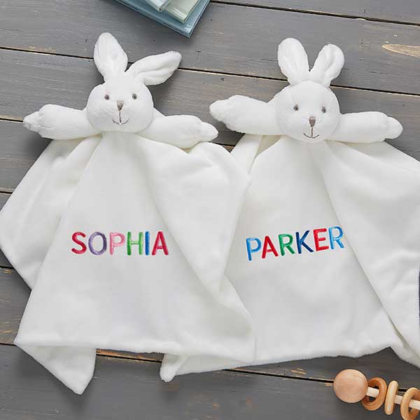 Rainbow Name Baby Bunny Personalized Security Blanket