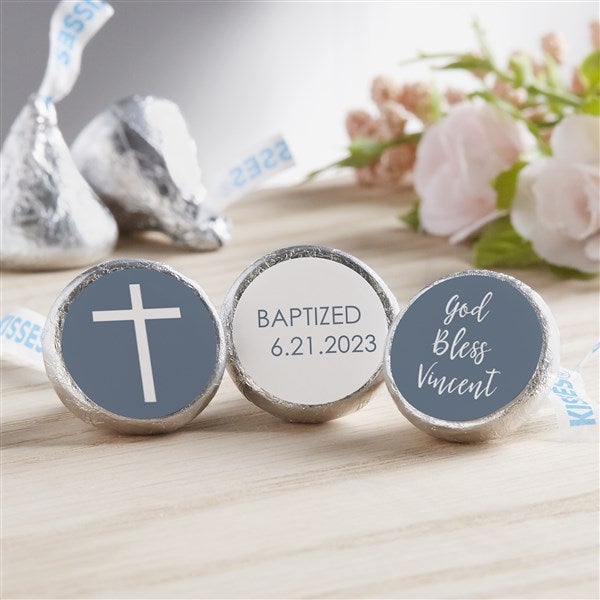 Modern Cross Boy Baptism Personalized Candy Stickers - 27220