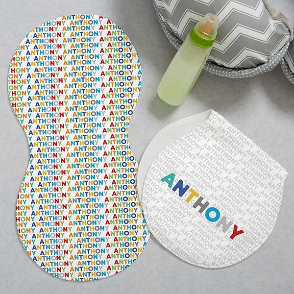 Vibrant Name For Him Personalized Burp Cloths - Set of 2 - 27259