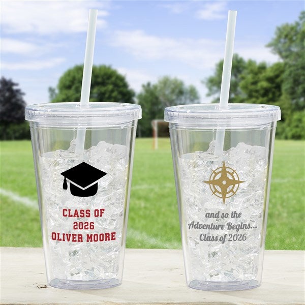 Graduation Icon Personalized 17 oz Acrylic Insulated Tumbler - 27290