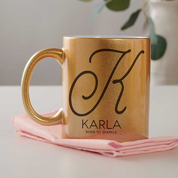 Initial Accent Personalized Glitter Coffee Mugs - 27359