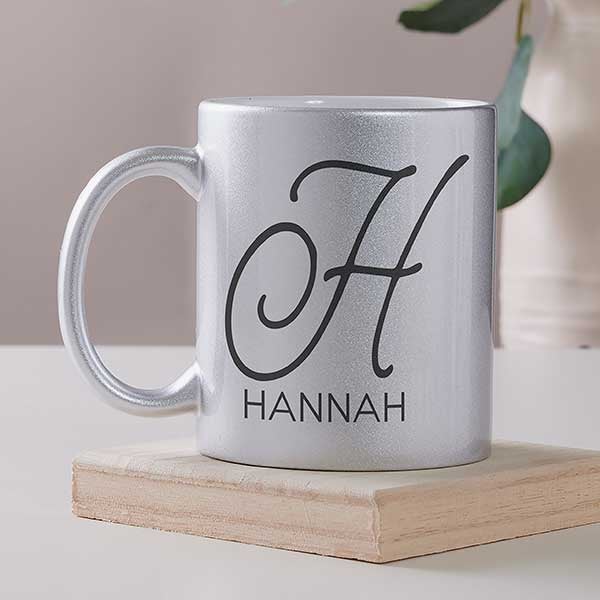 Initial Accent Personalized 11 oz Silver Glitter Coffee Mug