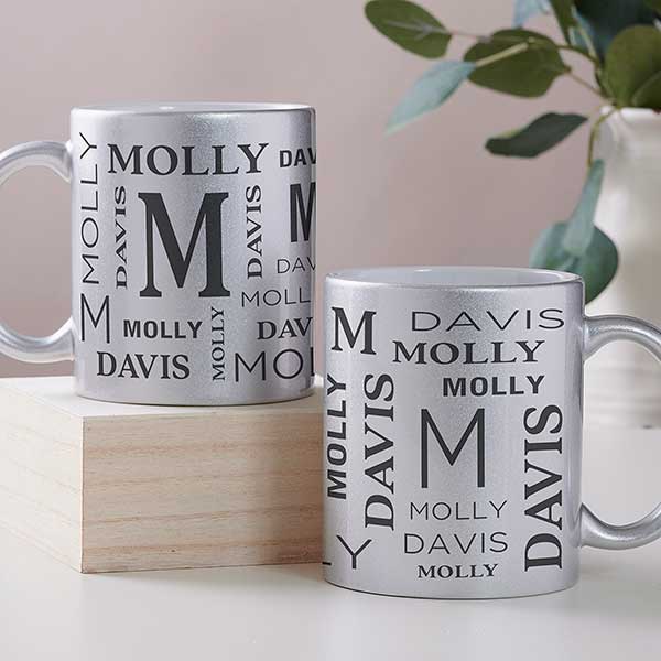 Personalised Gold Glitter Letter Mug And Coaster Gift Set Birthday Present 