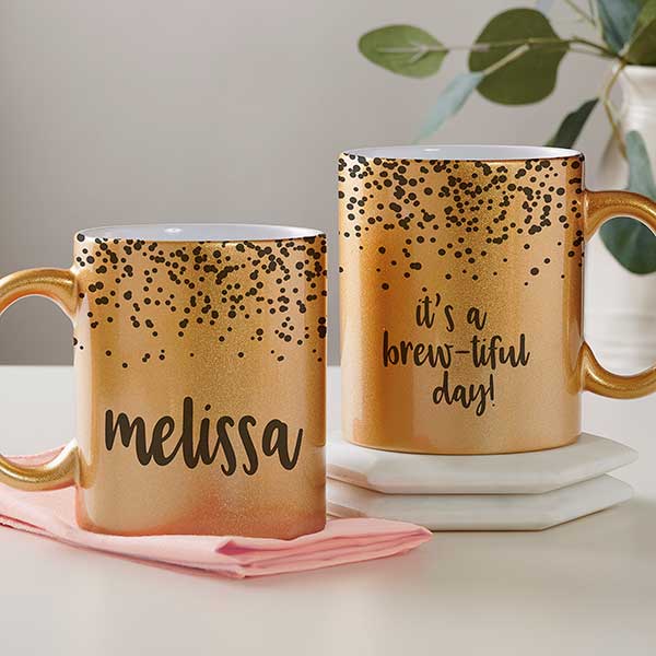 Sparkling Name Personalized 11 oz. Gold Glitter Coffee