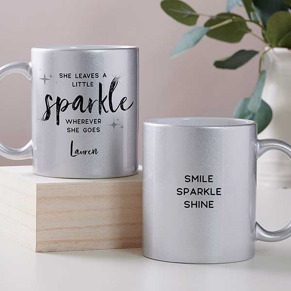 She Leaves a Little Sparkle Personalized Glitter Coffee Mugs - 27367