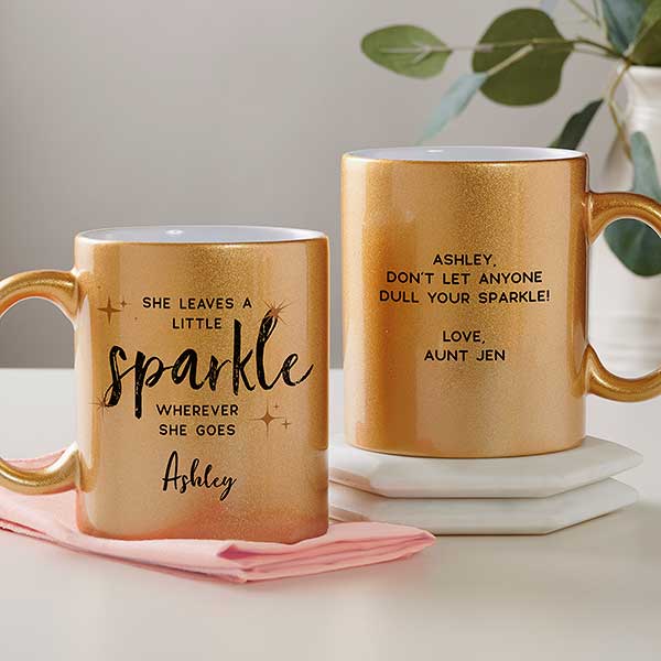 She Leaves a Little Sparkle Personalized Glitter Coffee Mugs - 27367