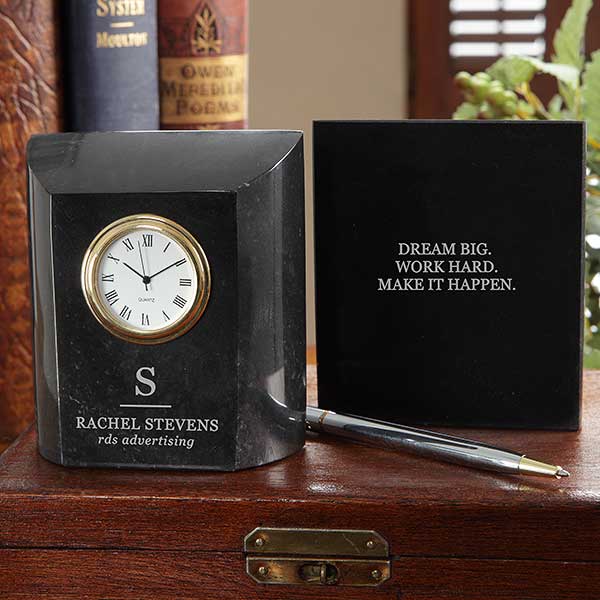 Professional Monogram Personalized Marble Desk Clock - 27389