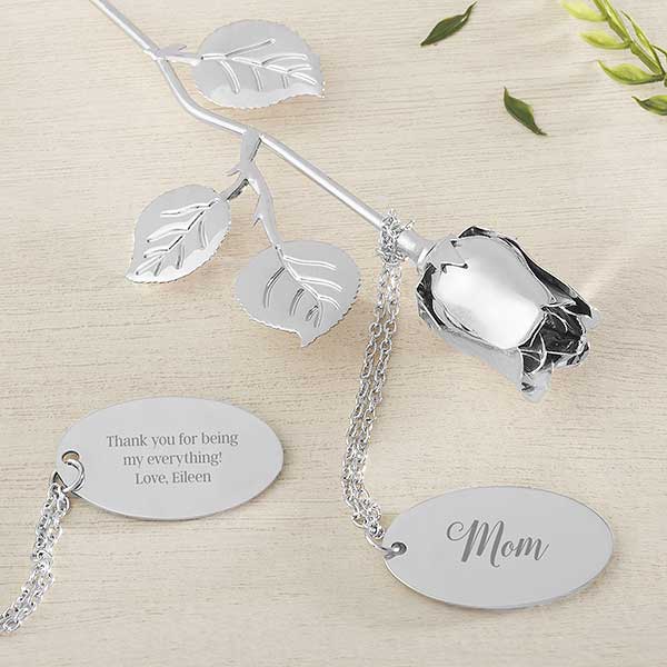 Custom Engraved Silver Rose Keepsake Gift for Her - 27396