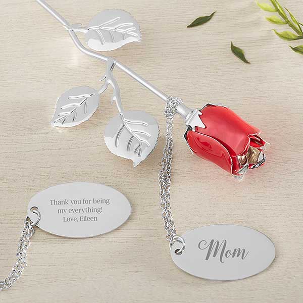 Custom Engraved Silver Rose Keepsake Gift for Her - 27396