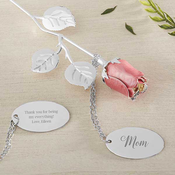 Custom Engraved Silver Rose Keepsake Gift for Her - 27396