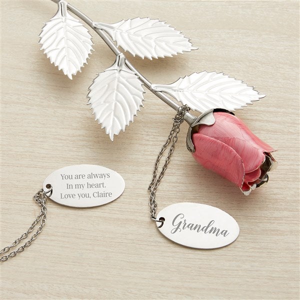 Custom Engraved Silver Rose Keepsake Gift for Her - 27396