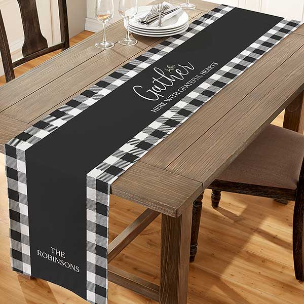 black white check table runner