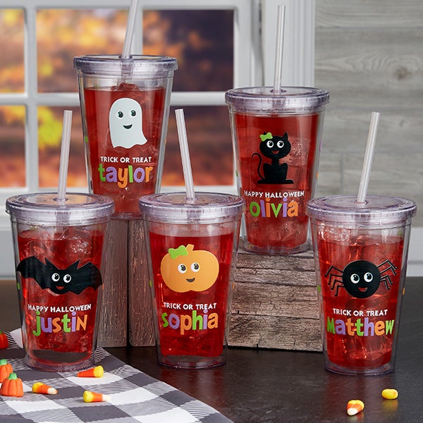 Kids Glittered 12 Oz Tumbler With Straw. Halloween Themed