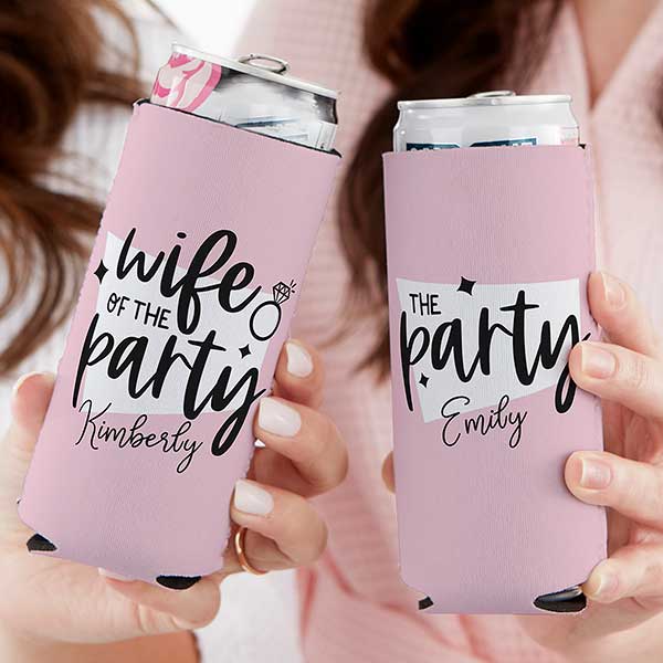 Bachelorette party drinkware party favor personalized metal skinny can cooler removable top las vegas stainless steel skinny can cooler