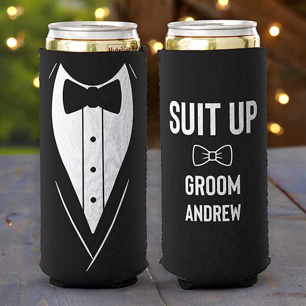 Suit Up Groomsmen Personalized Slim Can Coolers - 27419