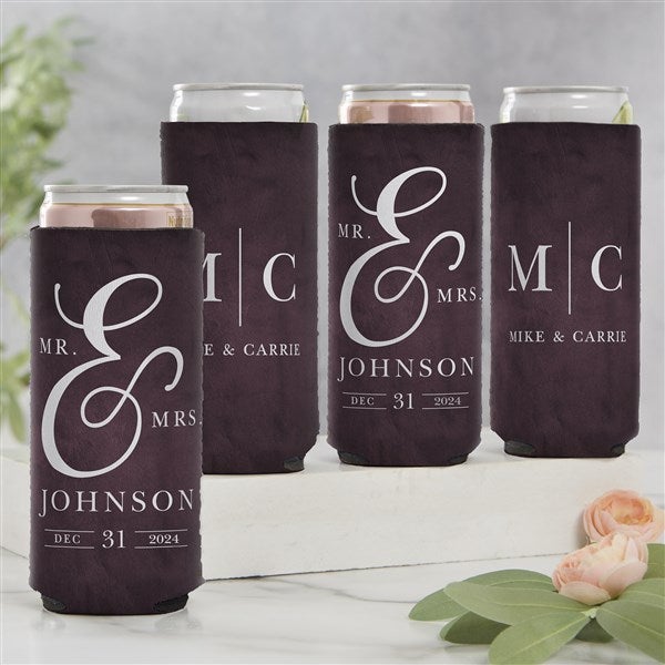 Moody Chic Mr. & Mrs. Personalized Wedding Slim Can Coolers - 27421