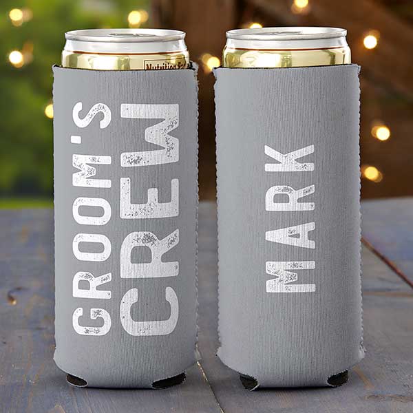 Groom's Crew Personalized Wedding Slim Can Cooler - 27422