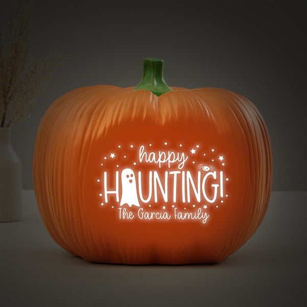 Happy Haunting Personalized Halloween Light Up Resin Pumpkin - 27459