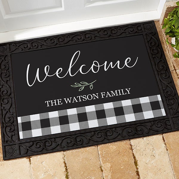 Personalized Black & White Buffalo Check Doormats - 27468