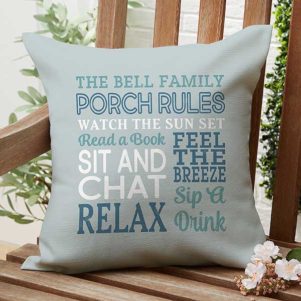 Porch Rules Personalized Outdoor Throw Pillows - 27477