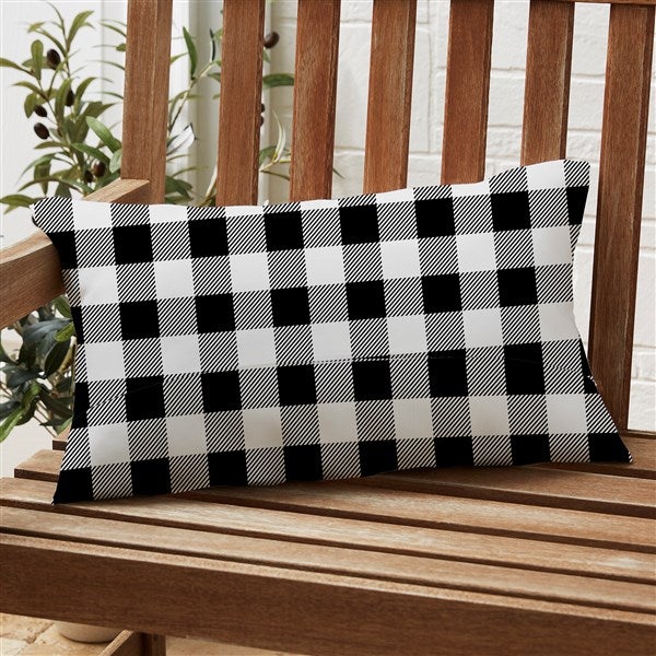 Black & White Buffalo Check Personalized Lumbar Outdoor Throw Pillow