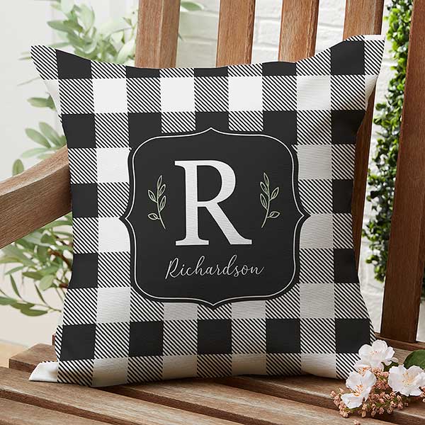 Black & White Buffalo Check Personalized Outdoor Throw Pillows - 27481