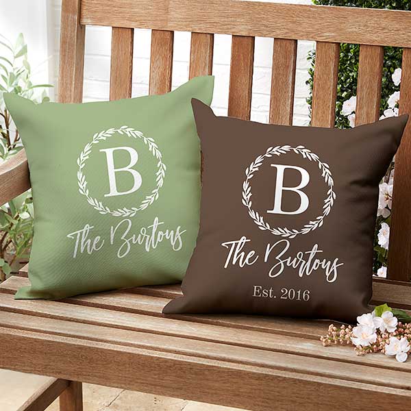 Laurel Monogram Personalized Outdoor Throw Pillows - 27483