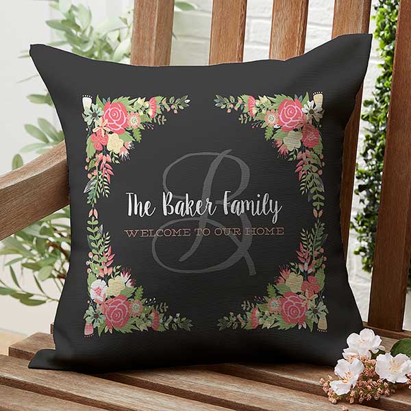 Posh Floral Welcome Personalized Outdoor Throw Pillows - 27490