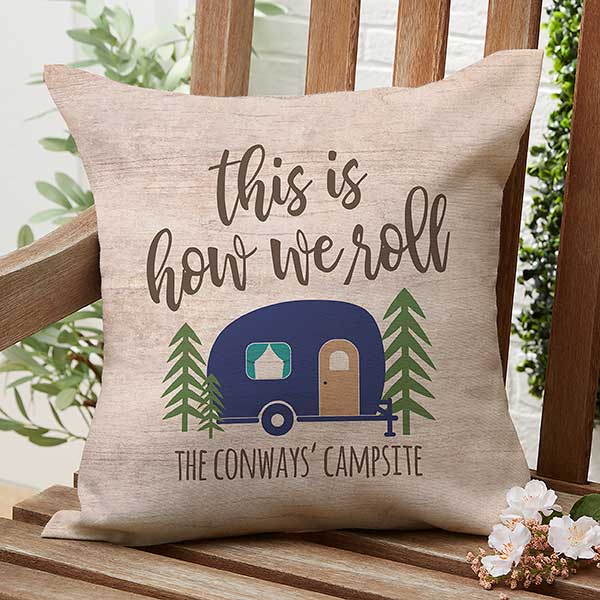 Happy Camper Personalized Outdoor Throw Pillows - 27498