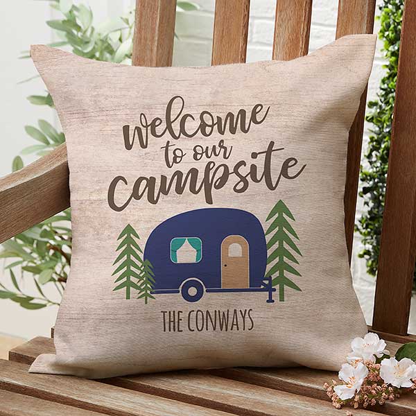 Happy Camper Personalized Outdoor Throw Pillows - 27498