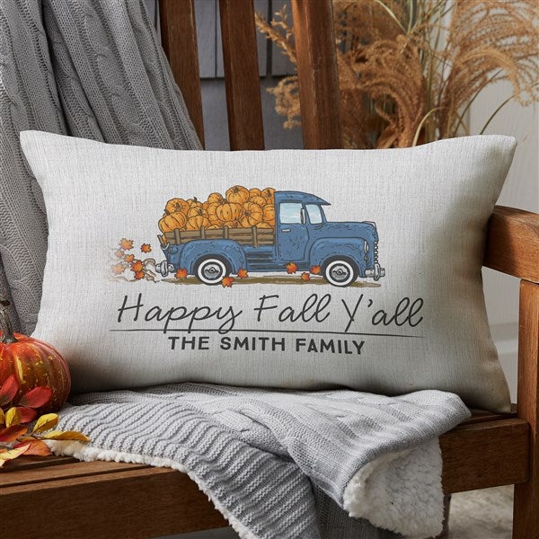 Classic Fall Vintage Truck Personalized Lumbar Outdoor Throw Pillow - 12x22