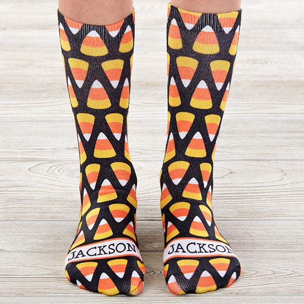 Candy Corn Personalized Kids Halloween Socks - 27605