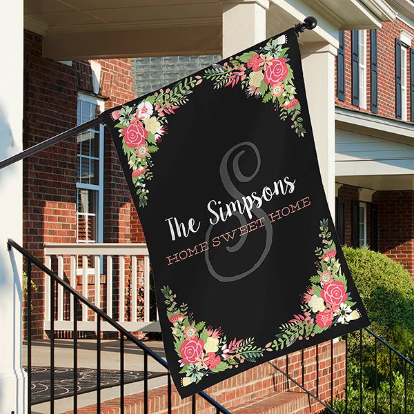 Posh Floral Welcome Personalized House Flag - 27654