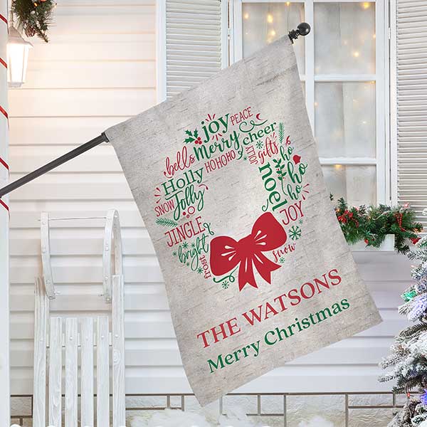Merry Mistletoe Wreath Personalized House Flag - 27666