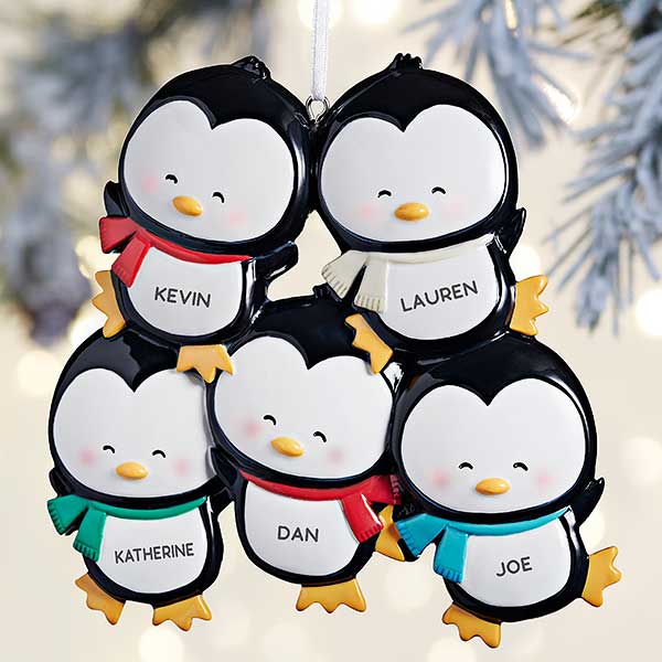 Holly Jolly Penguin Family Personalized Ornament 5 Names