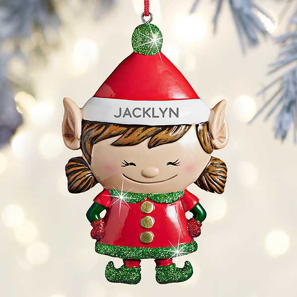 Personalized Details about   Elf Snow Globe Christmas Ornament Elf Return Elf Name Ornament