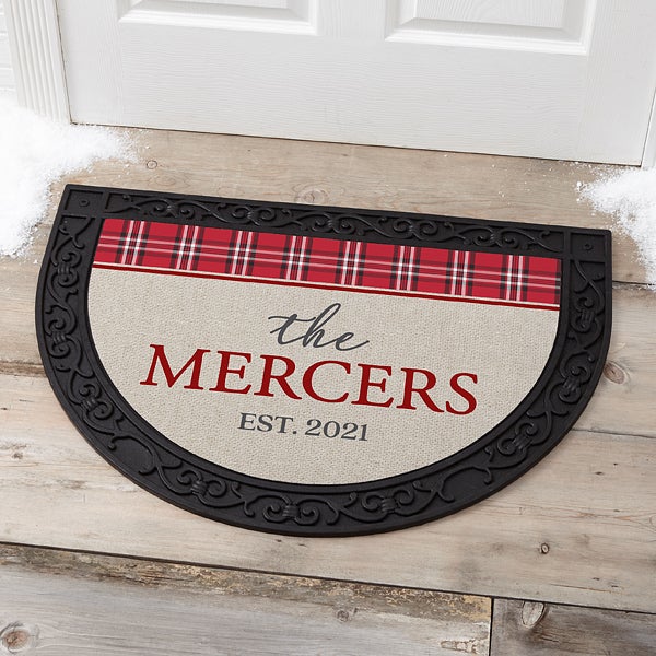 Plaid Evergreen Personalized Half Round Doormat