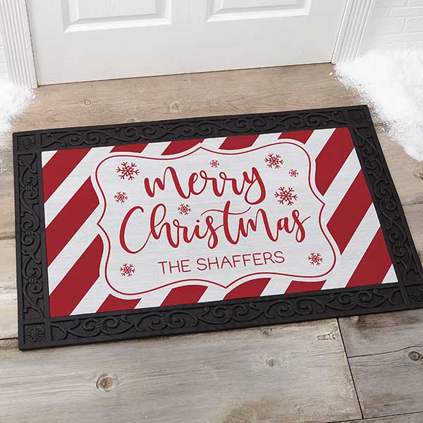 Red & White Christmas Personalized Doormat 20x35